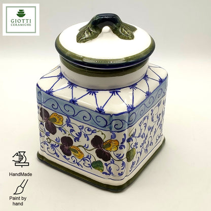 Elba Lemon Blue Curls Ceramic  Square Cookies Jar