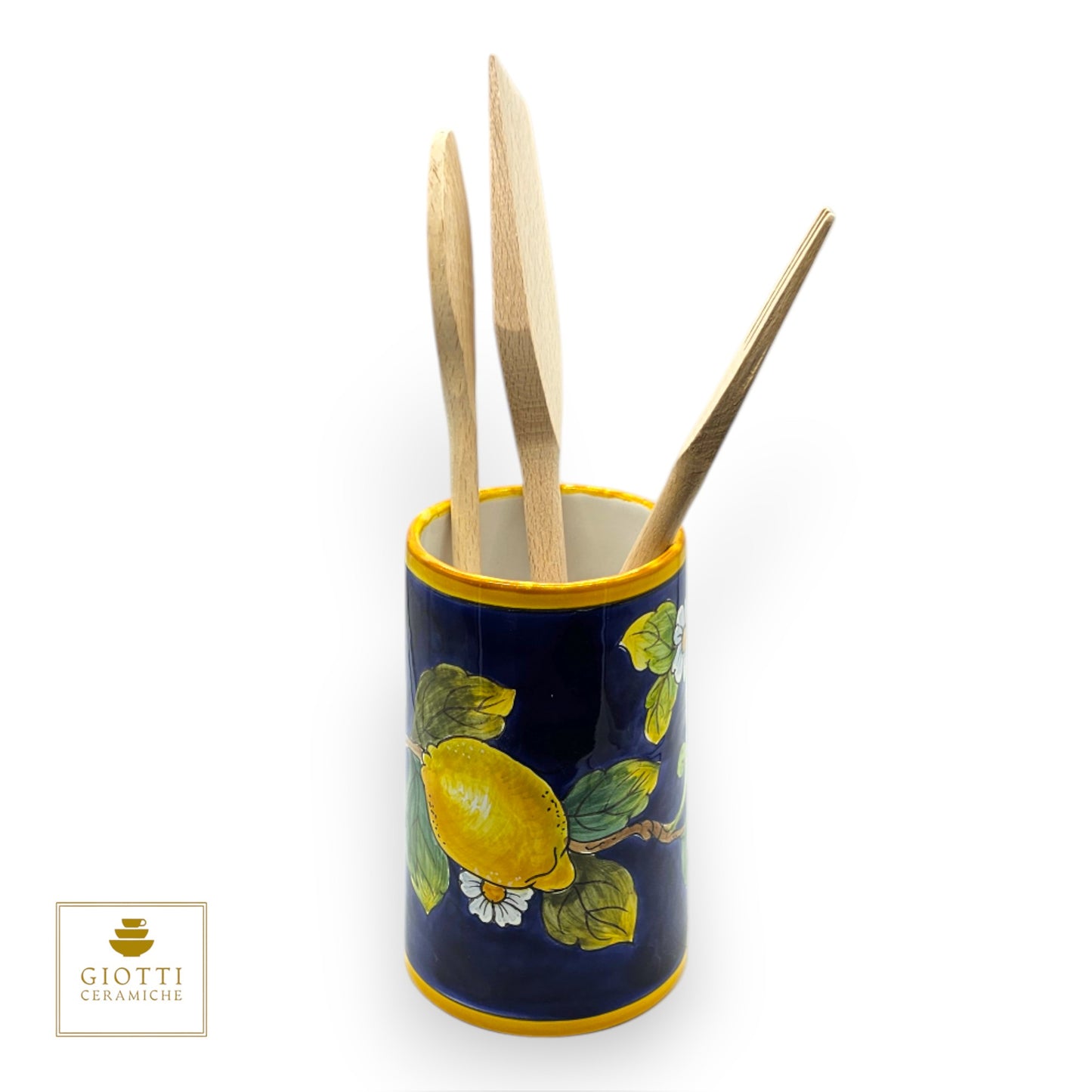 Lemons on Blue Utensil Holder