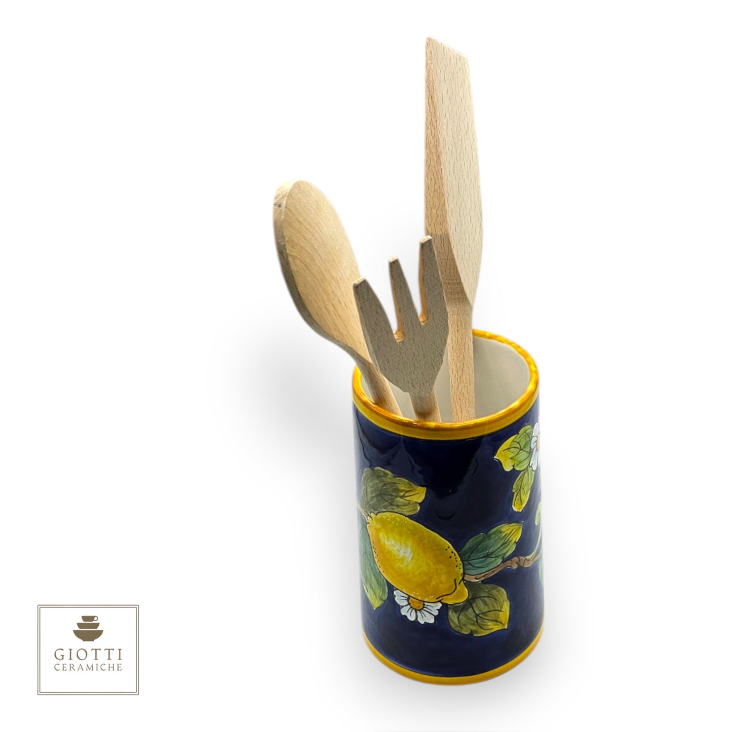 Lemons on Blue Utensil Holder