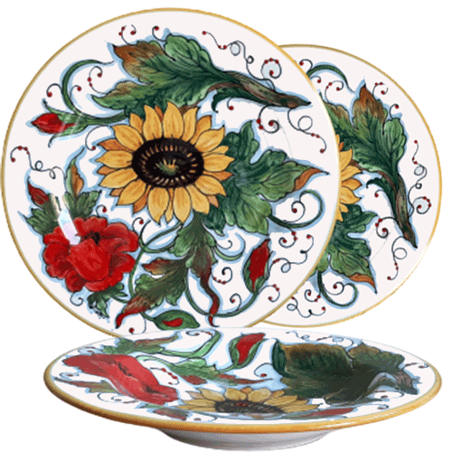 Set 3 Pieces Main, Pasta, Salad plate SunFlowers Poppies